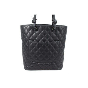Chanel Bag Tote Black Cambon White Leather Silver